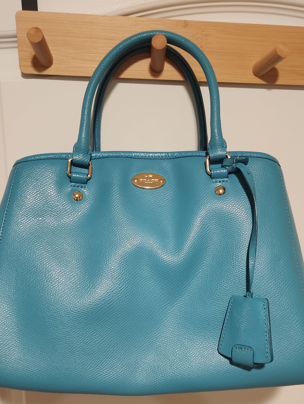Coach Turquoise Pebble Leather Satchel with Gold Hardware